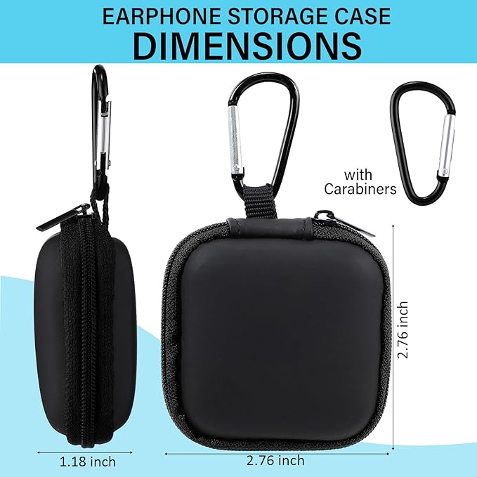 Paterr 30 Pack Square Earbud Case Black Pouch Portable Earbud Storage Holder Small Headphone Carrying Case with Clip for Earpieces Memory Card Camera Chips Storage