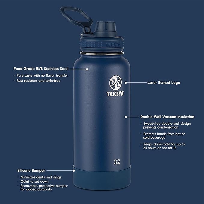 Takeya Actives Stainless Steel Water Bottle, Insulated Spout Lid, Keeps Drinks Cold 24 Hrs, Leakproof, Durable, Dishwasher Safe, Ideal for Gym, Travel, Fits Most Cup Holders, 40 oz/Pink Mimosa