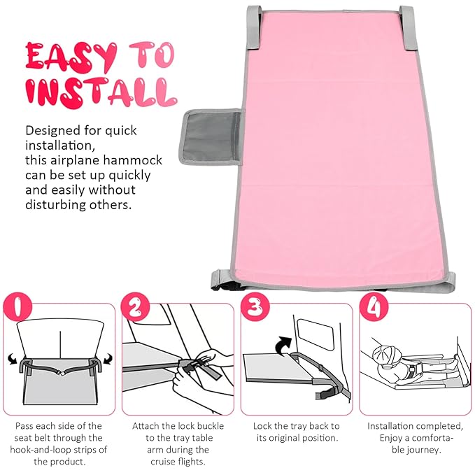 Cabilock Airplane Bed and Seat Extender for Kids Portable Plane Footrest Travel Accessory for Comfortable Flights Soft Travel for Children Pink