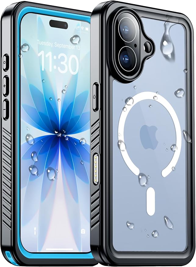 Magnetic Compatible with iPhone 17 Case,Waterproof Built-in Screen & Camera Protector IP68 Underwater Full Body 17FT Military Dropproof Shockproof Phone Case 6.3"-Mag/Blue
