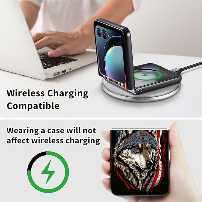 for Motorola Razr Plus 2025 Case,for Razor Plus 2025 Phone Case Cute Slim Hard PC Ultra-Thin Anti-Scratches Shockproof Protective Cover,American Flag Wolf