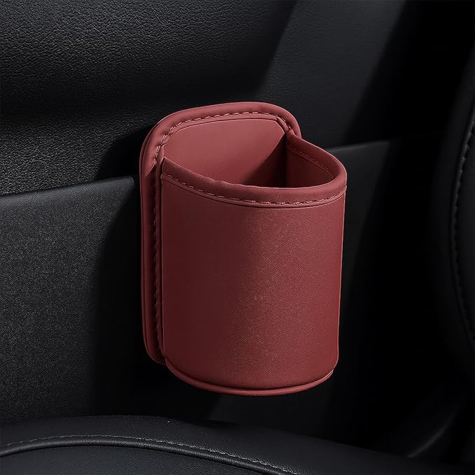 YoRise Leather Car Cup Holder, Scratch-Resistant Clip-On Auto Door Beverage Holders, Universal Hanging Vehicle Back Seat Drink Pocket Organizer for Soda Cans, Water Bottles, Coffee (Red)
