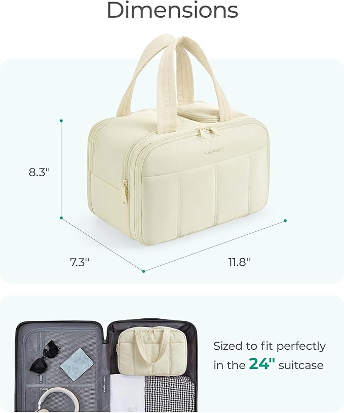 BAGSMART Travel Toiletry Bag, Puffy Large Toiletry Bag for Women, Lightweight Cosmetic Makeup Bag Organizer with Handle for Traveling, Accessories, Essentials, Toiletries (Coffee)