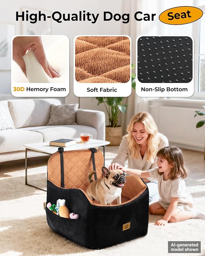 Dog Car Seat for Small/Medium Dogs, Detachable Washable Dog Booster Car Seat Under 35lbs, High-Support Memory Foam,Travel Bed with Storage Pockets