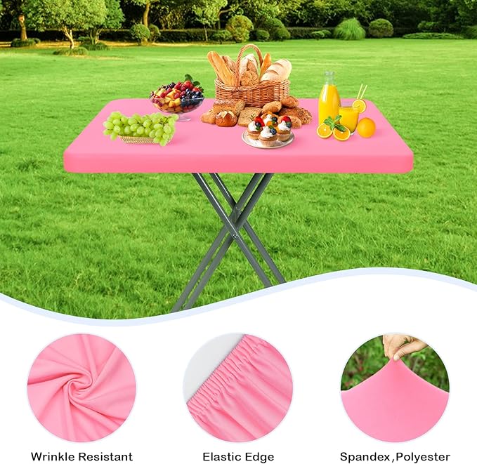 Wolkemer 2 Pack Pink Fitted Tablecloth 20x30 Inch Rectangle Elastic Edges Table Cloth, Spandex Stretch Table Cover with Machine Washable Fabric for Wedding Party Picnic Dining Indoor Outdoor