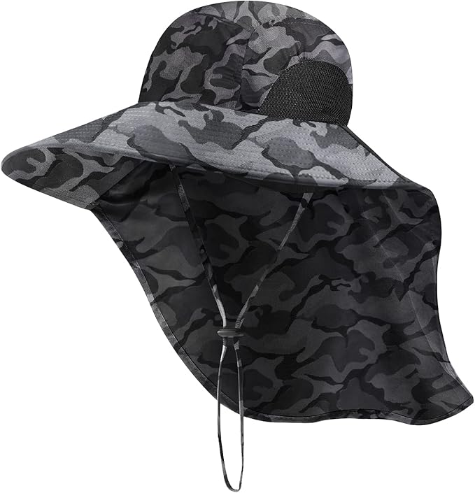Outdoor Sun Hat for Men with 50+ UPF Protection Safari Cap Wide Brim Fishing Hat with Neck Flap, for Dad…