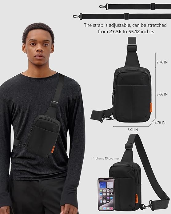 Peicees Small Anti Theft Sling Bag with Zipper Clip for Men Women, Waterproof Mini Crossbody Chest Bag for Travel Work Sport