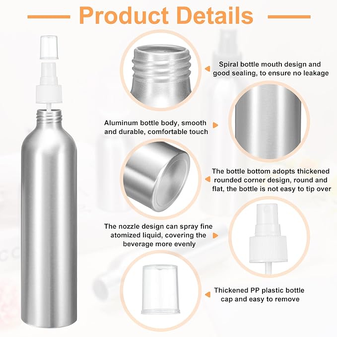 HARFINGTON 3pcs Aluminum Fine Mist Spray Bottles 300ml/10oz Metal Small Liquid Alcohol Refillable Travel Container with White Plastic Nozzle Cap for Perfume Skincare Cosmetic Storage Bottle