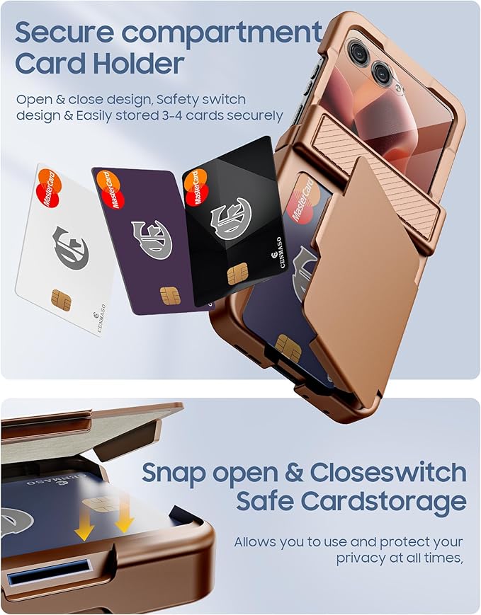 for Motorola Razr Ultra 2026/2025 Case with Card Holder RFID Blocking, Hinge Protection, Screen Protector, Full Body Rugged Shockproof Phone Case for Razr Ultra 2026/2025 -Desert Gold