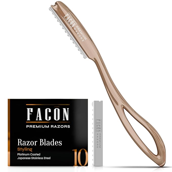 Facón Hair Razors for Cutting Hair - Professional Hair Styling Razor Kit with 11 Replacement Blades, Stainless Steel Hair Cutting Tool for Salon & Home, Premium Hair Thinning Texturizing Faether Razor