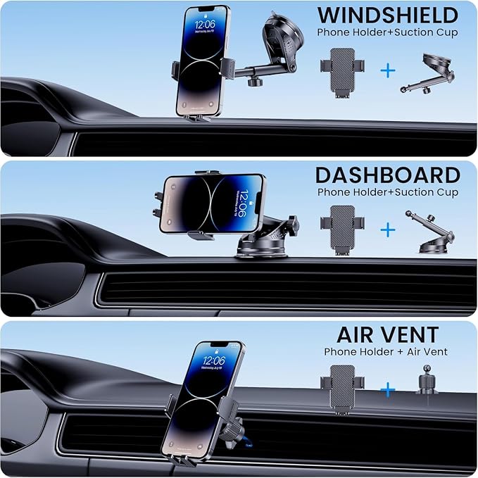 Car Phone Holder for Your Car [Thick Case Friendly] Automobile Accessories Air Vent 360 Degree Rotation [Super Stable] Dashboard Cell Phone Holder Fit for iPhone Android Smartphone