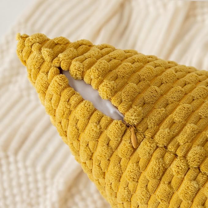 Kevin Textile 14x20 Inch Pillow Cover 1 Pack Boho Decorative Soft Striped Corduroy Lumbar Farmhouse Color Accent Rectangle Cushion Case for Living Room Couch Sofa Bed, Mustard Yellow