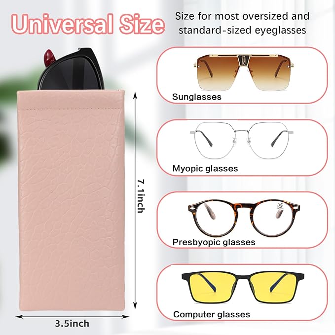 Squeeze Top Sunglass Pouch - Portable Sunglass Organizer Pouch Bags Soft PU Leather Glasses 2 Pack