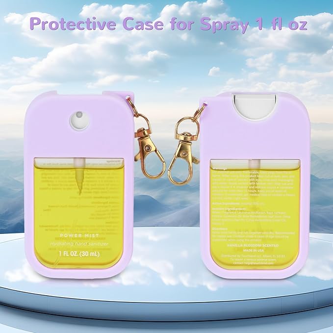 Hand Sanitizer Spray Case Compatible with Touchland Power Mist 1 oz – Silicone Case with Keychain for Touch Land Mist 1 fl oz（30 ml）, Hand Sanitizer Accessory for 1 fl oz (Purple+Blue+Red, 3 Pack)