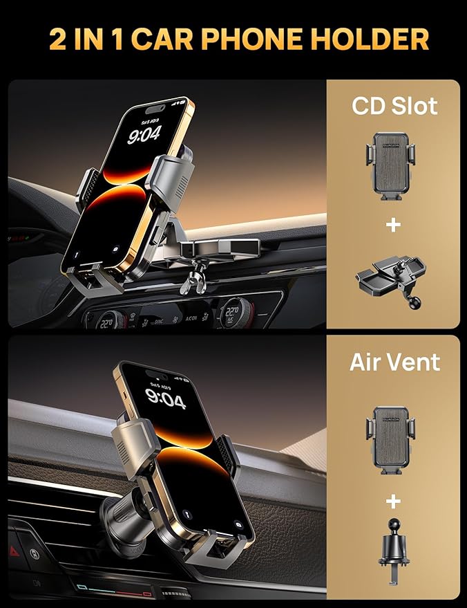 CD Slot Phone Mount, Upgraded Car Phone Holder [Thick Cases Friendly], Universal Phone Mount for Car CD Slot Mount for iPhone, Google, Samsung, Moto, Huawei, LG, and More (Grey)
