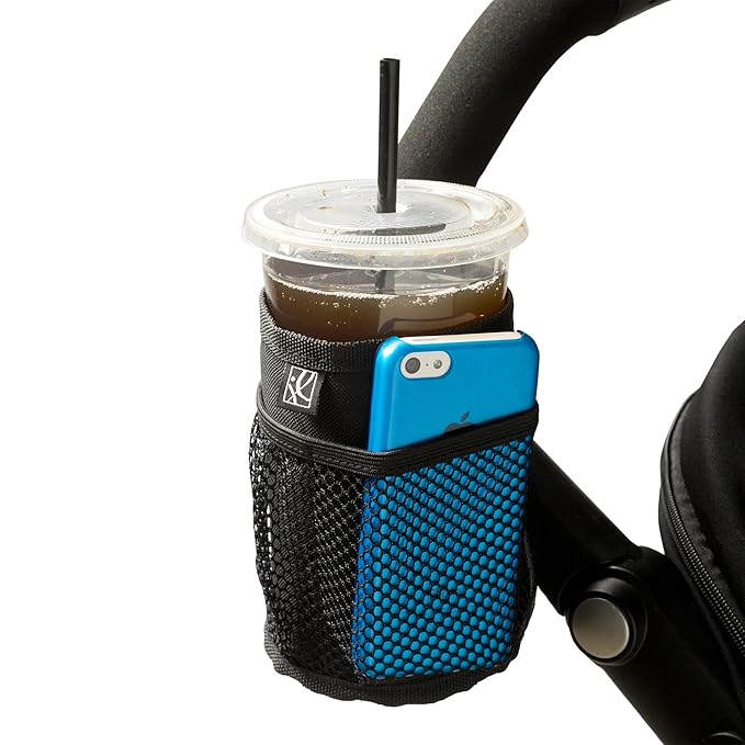 J.L. Childress Cup 'N Stuff Stroller Cup & Phone Holder - Accessories for Baby Strollers, Wheelchairs, Scooters, Walkers, Universal Fit for UPPAbaby, Doona, & More, Drink & Bottle Holder - Black
