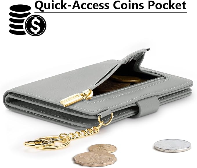 Airkit Small Wallets Woman RFID Blocking Leather Credit Card Holder - with ID Window - Card Wallets for Women - with Zipper Coin Purse - Keychain Wallet