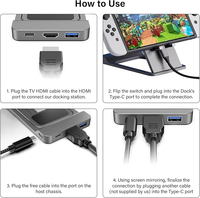 Switch 2 Dock Station, 4K HD Switch 2 TV Dock, Travel Portable Holder with SW2/SW/Tablet/Phone 60W PD, Charging Stand with HDMI/Type-c/USB 3.0(NS2'S 21 Version Requires Update)