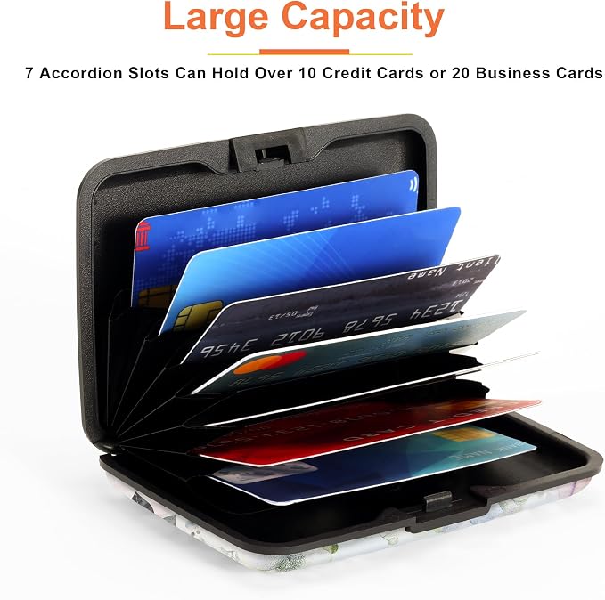 Mayski 2 Pack Credit Card Holder for Women, RFID Blocking, Artistic Flower Aluminum Alloy Hard Case, Small Mini Business Metal Wallet for Men