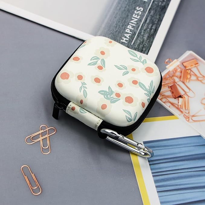 Earbud Case,Headphone Organizer Earbud Storage Bag, Hard EVA Shockproof Cover Carrying Case with Carabiner Clip Compatible with AirPods 4 AirPods Pro 2nd /3/2/1 Bose Galaxy (Small Flower)