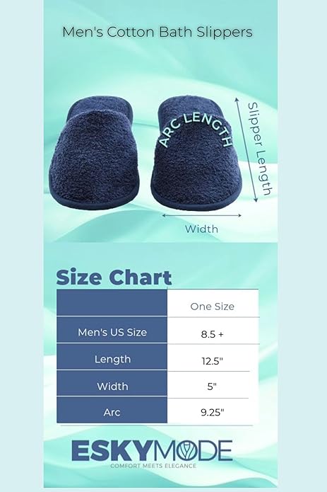 ESKYMODE Men's Cotton Bath Slippers, Terry Cloth Travel Hotel Slippers for Men