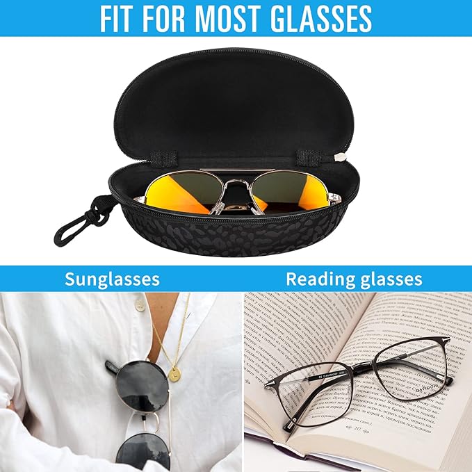 ZONLY 3 Pack Sunglasses Case Portable Travel Zipper Eyeglasses Case Hook With Cleaning Cloth