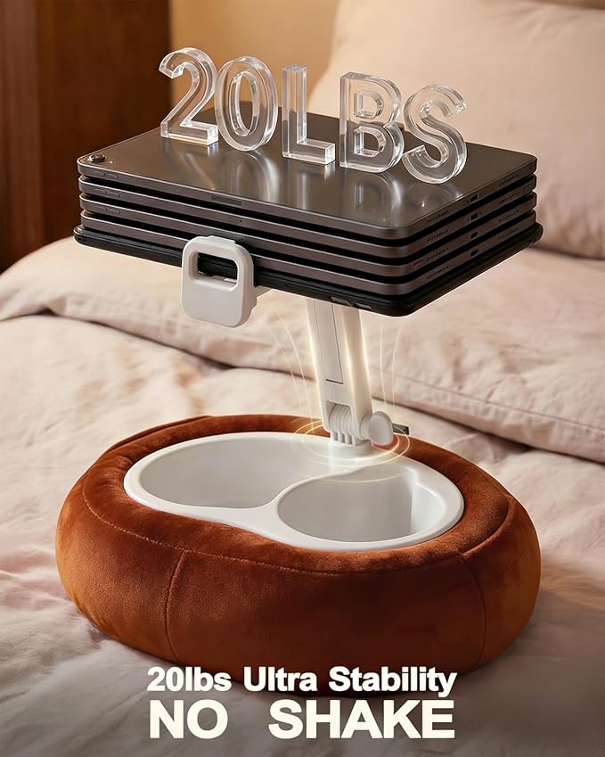 Miledi Tablet Pillow Stand, Compatible with 5"-12.9" Kindle, iPad, Phone/Tablet, 360° Rotating Phone Holder for Bed, Soft Plush Fabric, Detachable Bowl, Reading and Relaxation on Bed, Terracotta