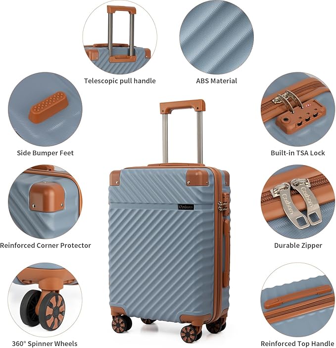Cosbarn Carry On Luggage 22x14x9 Airline Approved, Hardside 20 Inch Carry on Suitcases with Wheels, Hard Shell ABS Lightweight Carry on Luggage Set, Travel Suitcase Set with TSA Lock, SkyBlue