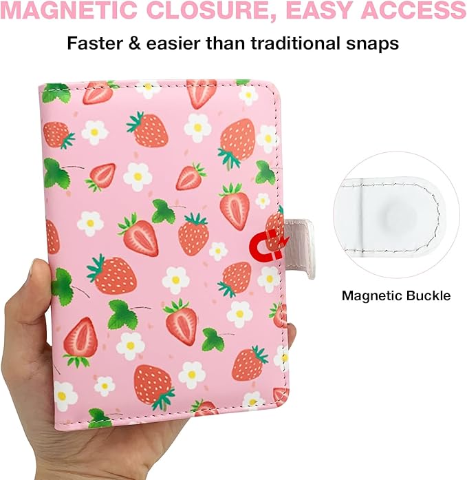 Passport Holder with Airtag Slot, RFID Blocking Leather Cover Wallet for Travel Essentials, Cute Passport Book with Magnetic Buckle, Travel Accessories for Women