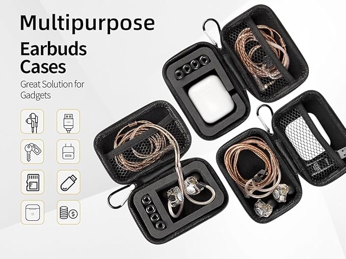 2 Pack KZ ZS10 Pro IEM Case for in Ear Monitor, CCZ ZC02 Earbuds Case with Carabiner, EVA Travel Storage Bag for CCA CRA, Shure SE215, Moondrop Chu, CCZ Melody, KBEAR KS1, TANGZU, IEM Cable, Ear Tips