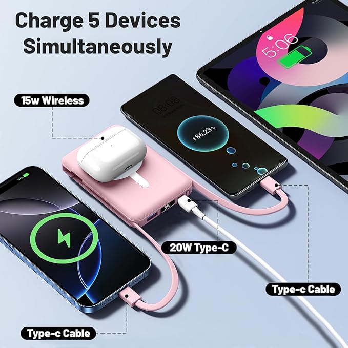 Azmuth for MagSafe Portable Charger, 10000mAh Magnetic Power Bank with 20W PD USB-C Fast Charging LED Display for MagSafe Battery Pack, Magnetic Travel Charger for iPhone 17/16/15/14/13/12 Series