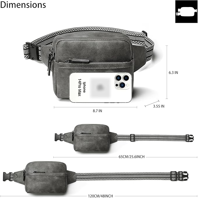 LATMAP 3L Fanny Packs Belt Bag for Women Small Everywhere Crossbody Bag Waist Packs Faux Leather Sling Chest Travel Purse