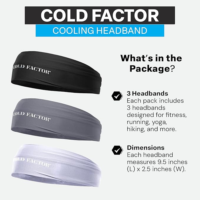 COLD FACTOR Cooling Headband for Women and Men – UPF 50+ Advanced Evaporative Comfort, Instant Cooling Sweatband for Outdoor Sports, Fitness, Yoga, Hiking, Running, and Workout