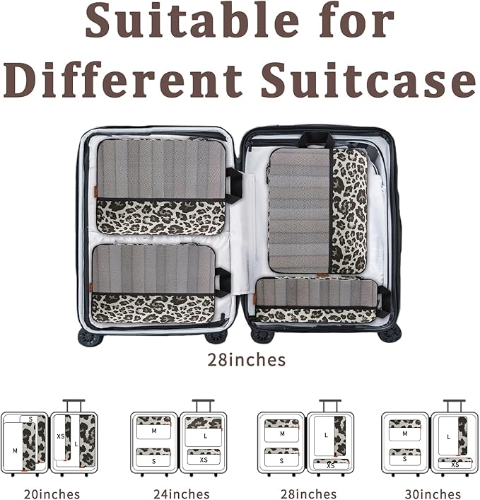 U+U 4 Set Compression Packing Cubes - Ultralight Travel Organizers, Space-Saving Suitcase Organizer, Expandable Packing Organizers for Travel Essentials (Leopard)