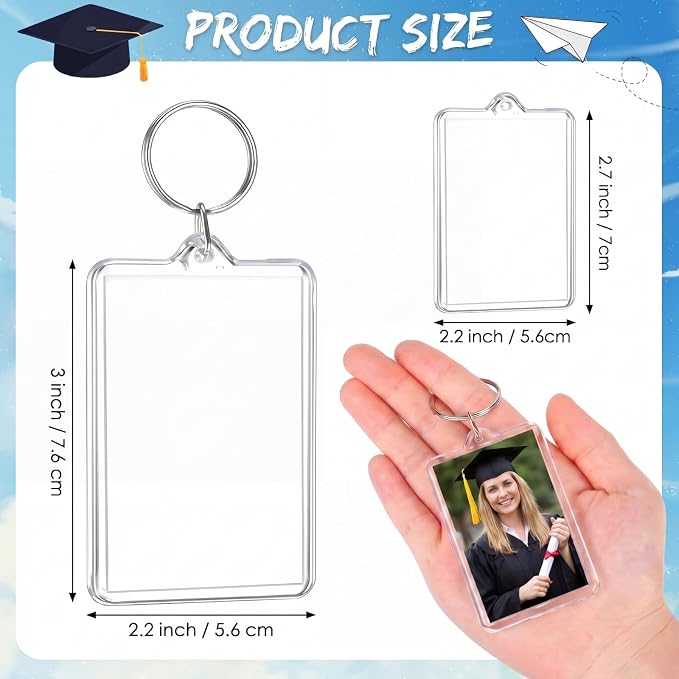 Yaomiao Acrylic Photo Frame Keychain Holder Photo Picture Insert Blank Keyring for DIY Craft