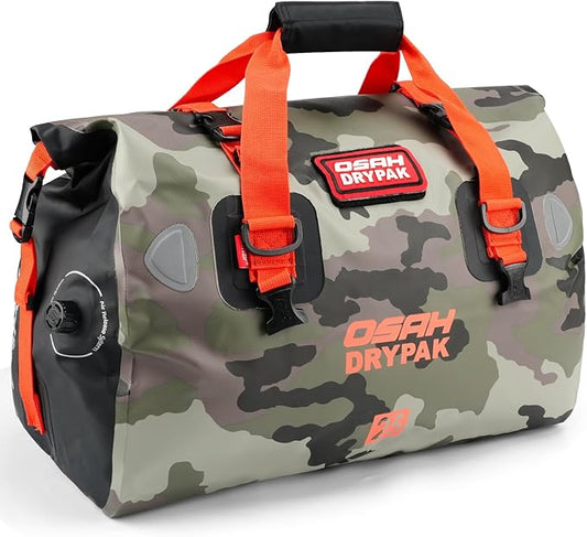 OSAH DRYPAK Waterproof Duffel Bag - Motorcycle Dry Bag Tail Bag with Large Storage Space, Waterproof Luggage Duffle Bags with Outer Mesh Zipper Pocket for Camping, Kayaking, Fishing & Traveling