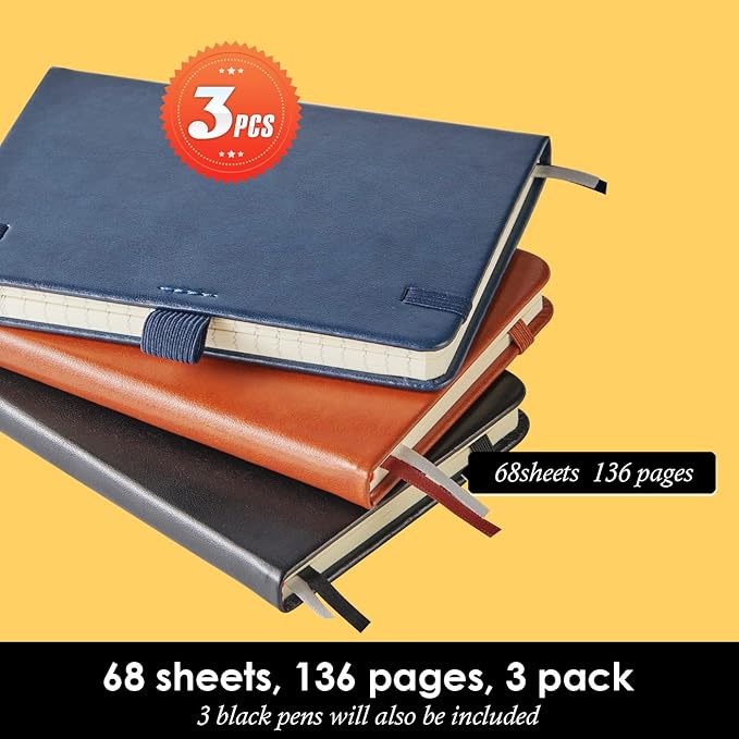 NIRMIRO 3 Pack Pocket Notebook Journals, Small Notepad Notebooks for Note Taking, A6 Mini Note pads with Pen Holder, 408 Lined Pages, 3.7" x 5.7", Black, Brown, Blue