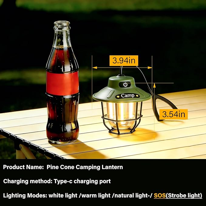 1200 Lumens Camping Lantern, Rechargeable LED Tent Light with 4 Light Modes, USB Portable Outdoor Flashlight for Camping, Hiking, Emergencies, Power Outages, SOS（Black）
