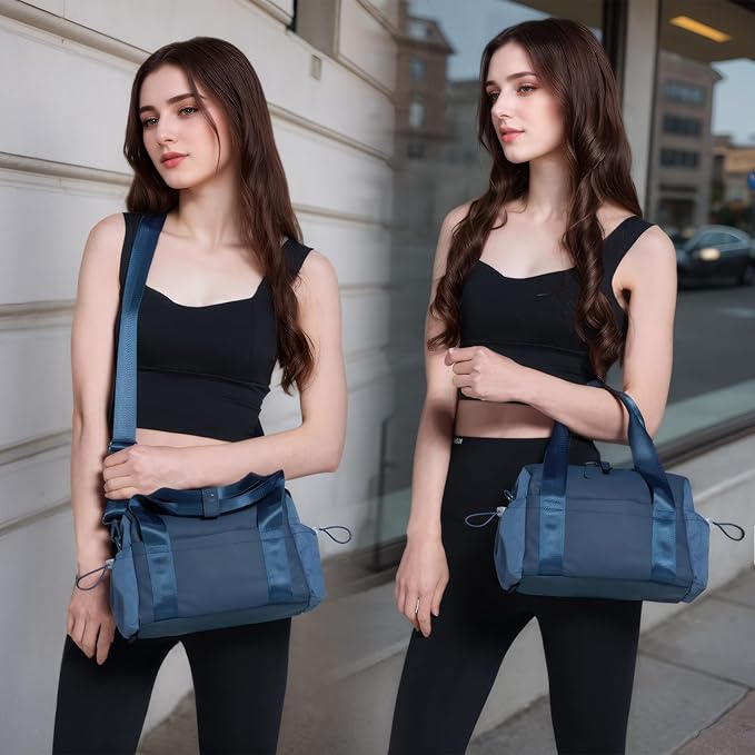 Bucosd Small Gym Bag for Women, Mini Crossbody Gym Duffle Bag with Wet Compartment, Carry on Gym Tote Bag for Workout Dance Sport Travel (Mini-Blue)