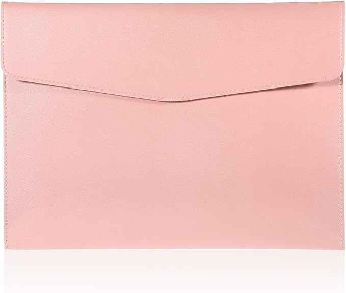 Leather Document Folder, A4 File Document Holder Waterproof Portfolio Envelope PU Leather Folder Case with Snap Button Closure for Letter Size, Travel, Resume, Pink
