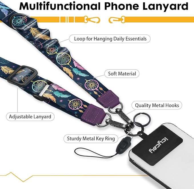 Icycay Phone Lanyard Crossbody, Dream Catcher Cell Phone Strap for Around The Neck Adjustable, Anti Theft Cute Lanyard for ID Holder Keys Accessories Travel Essential