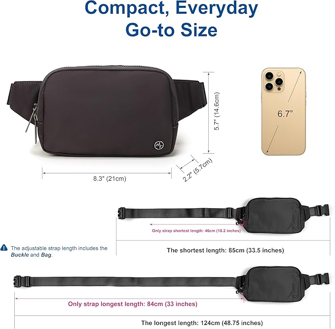 Pander Belt Bag Large 2L, Nylon Fanny Pack Purse for Women and Men with Adjustable Strap