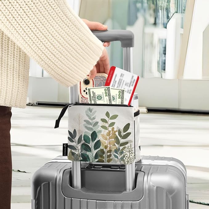 Luggage Cup Holder for Suitcases Free Hands Suitcase Cup Holder Travel Luggage Drink Holder Portable Luggage Cup Caddy Bag Carrier with Handle Beige Boho Style Leaves