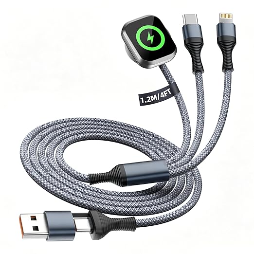 Cruise Essentials 2026, 3 in 2 Multi Charging Cable for iPhone Watch Charger/iPhone 17/IP, iWatch Charger, Travel Camping Essentials Compatible with iWatch 11-2/Ultra/iPhone 17-8,Car (4FT, White)