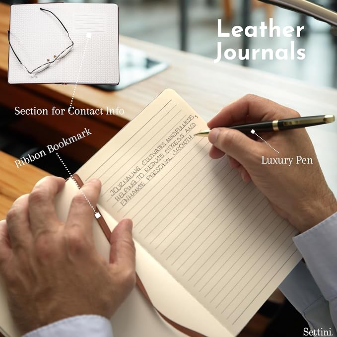 SETTINI® Lined Journal - Flower Journal for Writing Gift Set - Hardcover Vegan Leather, Unique Pen Holder, 192 Pages, A5 - Includes Pen and Gift Box - Fathers Day Gift, Journal for Women