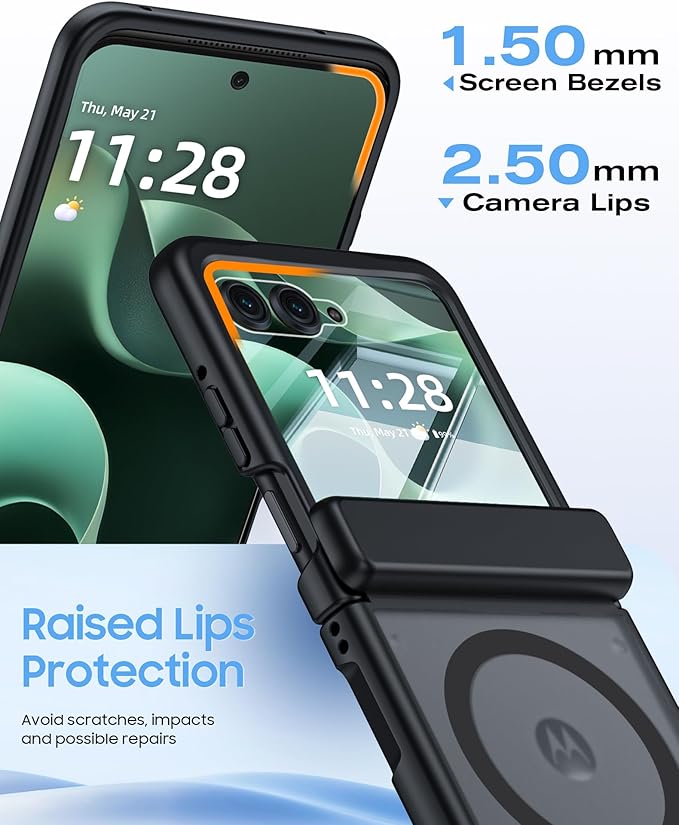 Magnetic for Motorola Razr 2026 Case with Hinge Protection, Screen Protector, Compatible with MagSafe,Skin Feel Translucent Frosted, Shockproof Slim Cover for Moto Razr 2026-Black