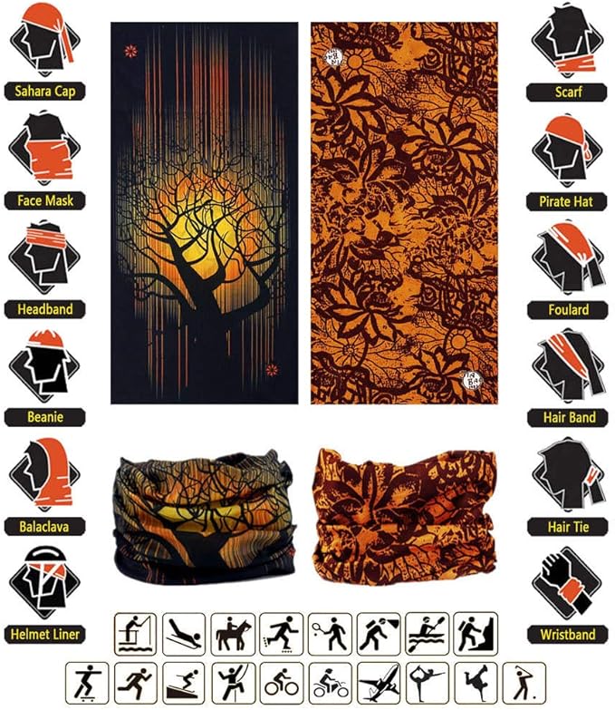 VANCROWN Headband Neck Gaiter Head Wrap Headwear Face Mask Magic Scarf Bandana for Men and Women
