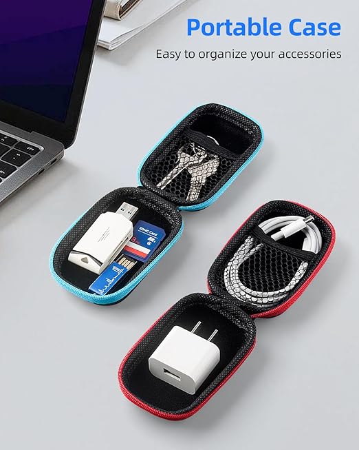 SUNGUY Earbuds Case 4Pack, Rectangle Earbuds Carrying Case, Portable Earphone Pouch Phone Accessories Organizer with Carabiner for Earphone, in-Ear Headphones, Earbud, SD Card, USB Charging Cable