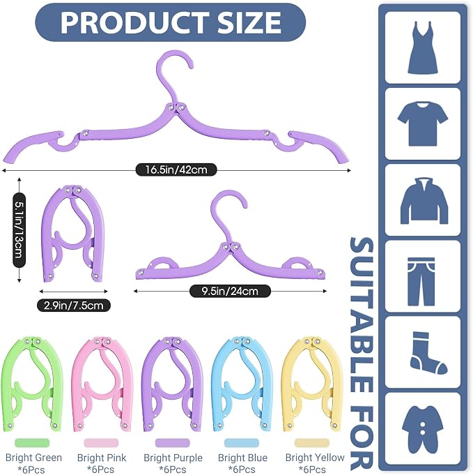 15 Pcs Travel Hangers Portable Foldable Travel Hanger Organizer, Plastic Cruise Ship Accessories Essentials 2026 Clothes Hanging Rack Folding Hangers for Travel Camping Fly RV Europe Suitcase, Multi