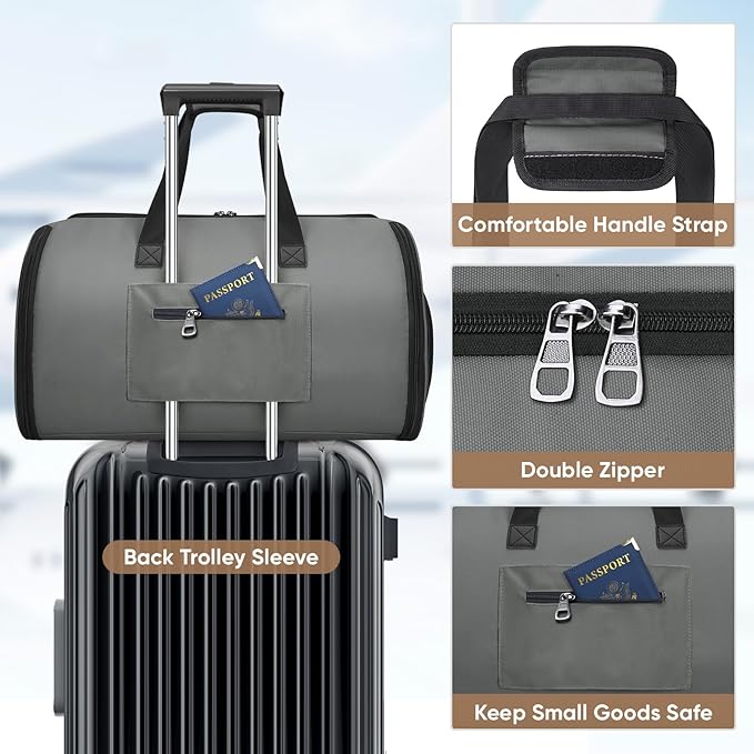 BALEINE Travel Garment Bag, Travel Suit Bag for Men, Water Resistant Carry on Garment Bag for Hanging Clothes, Garment Duffel Bag for Travel Business (Dark Gray-Convertible)